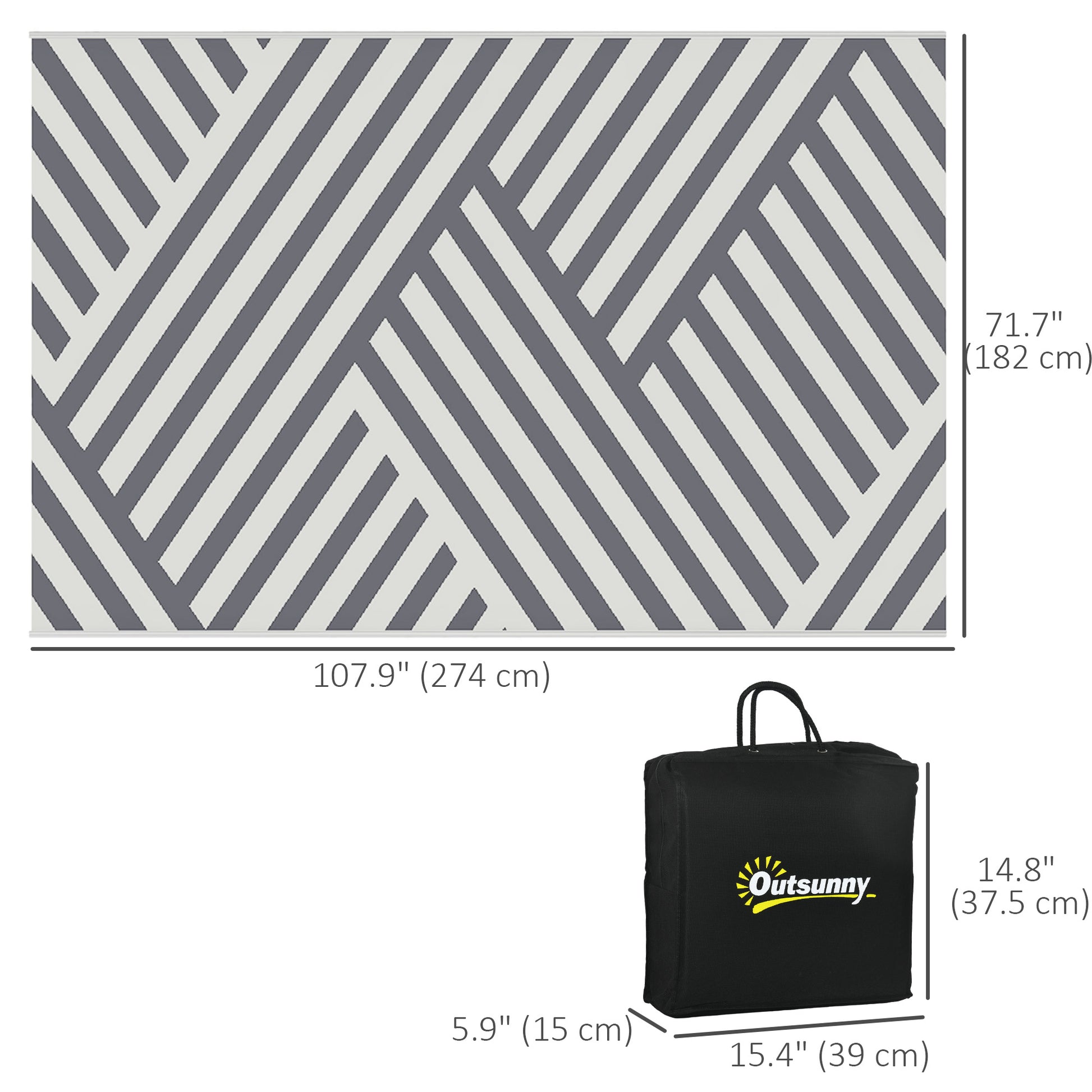 Reversible Outdoor RV Rug, Patio Floor Mat, 6' x 9' Plastic Rug for Backyard, Deck, Beach, Camping, Grey and Cream