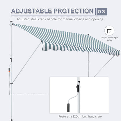 10x5ft Manual Retractable Awning, Patio Sun Shade Canopy Shelter with 5.6-9.2ft Support Pole, Water Resistant UV Protector, for Window, Door, Porch, Deck, Green