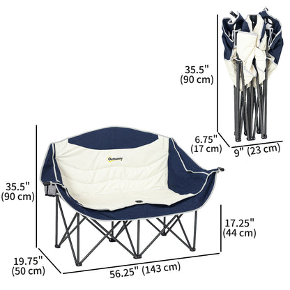 Portable Camp Chair, Double Camping Chair with Cup Holders and Carry Bag, Support 551 lbs, Navy Blue