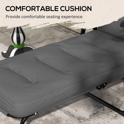 Outdoor Lounge Chair with Padded Cushion, Folding Reclining Patio Garden Chair with Recline Back, Footrest, for Poolside, Patio, Light Grey