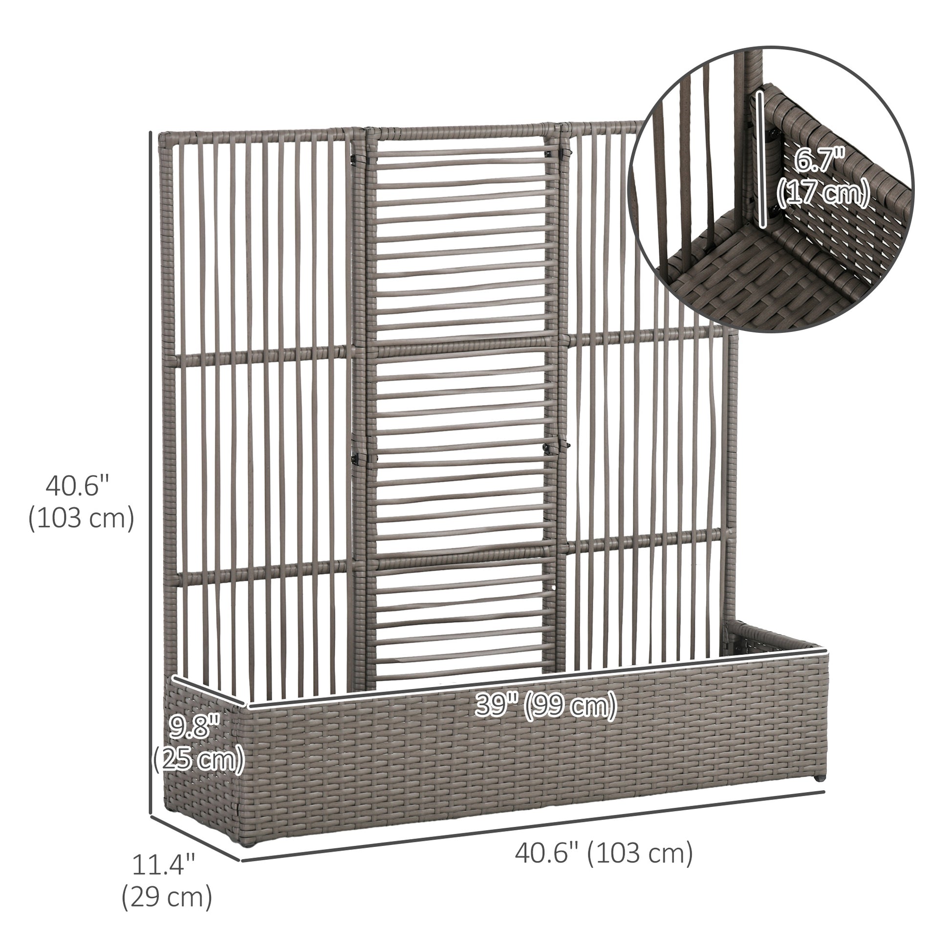 Raised Garden Bed with Lattice Trellis, Rattan Outdoor Planter with Storage for Garden, Patio, Balcony, Grey