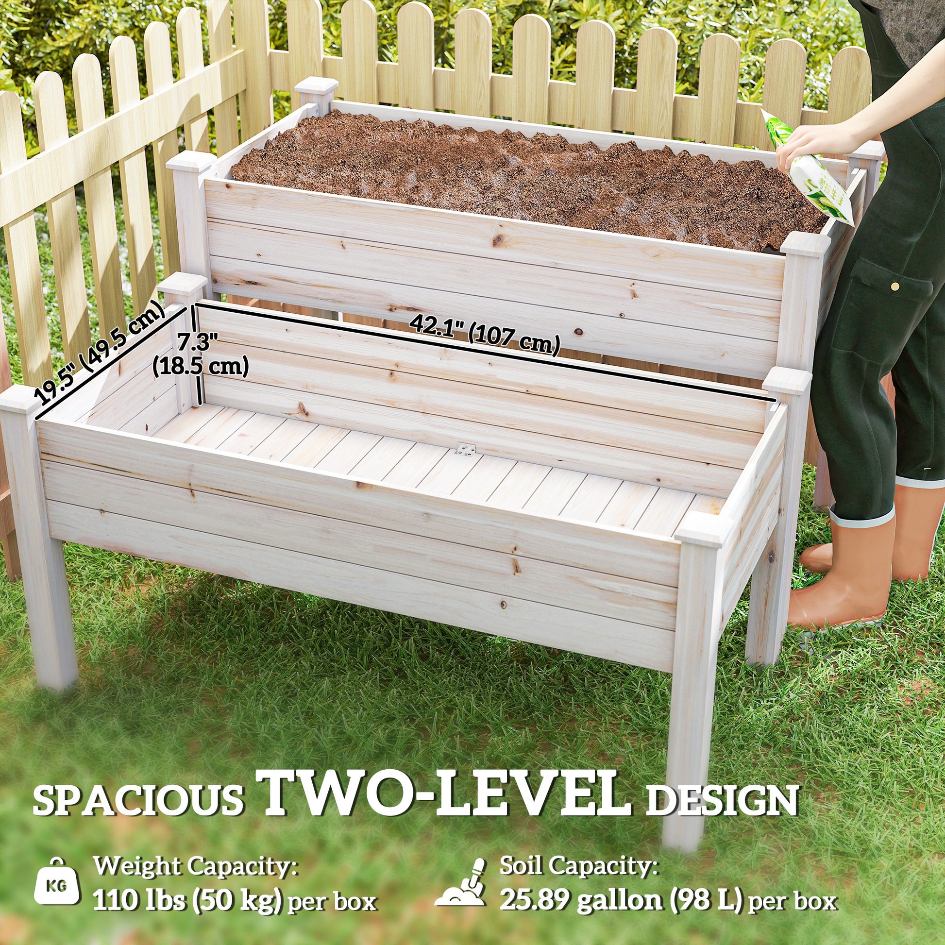 2 Tiers Wood Plant Raised Bed Flower Vegetable Herb Grow Box Stand Garden Step Planter Stand Free Combination