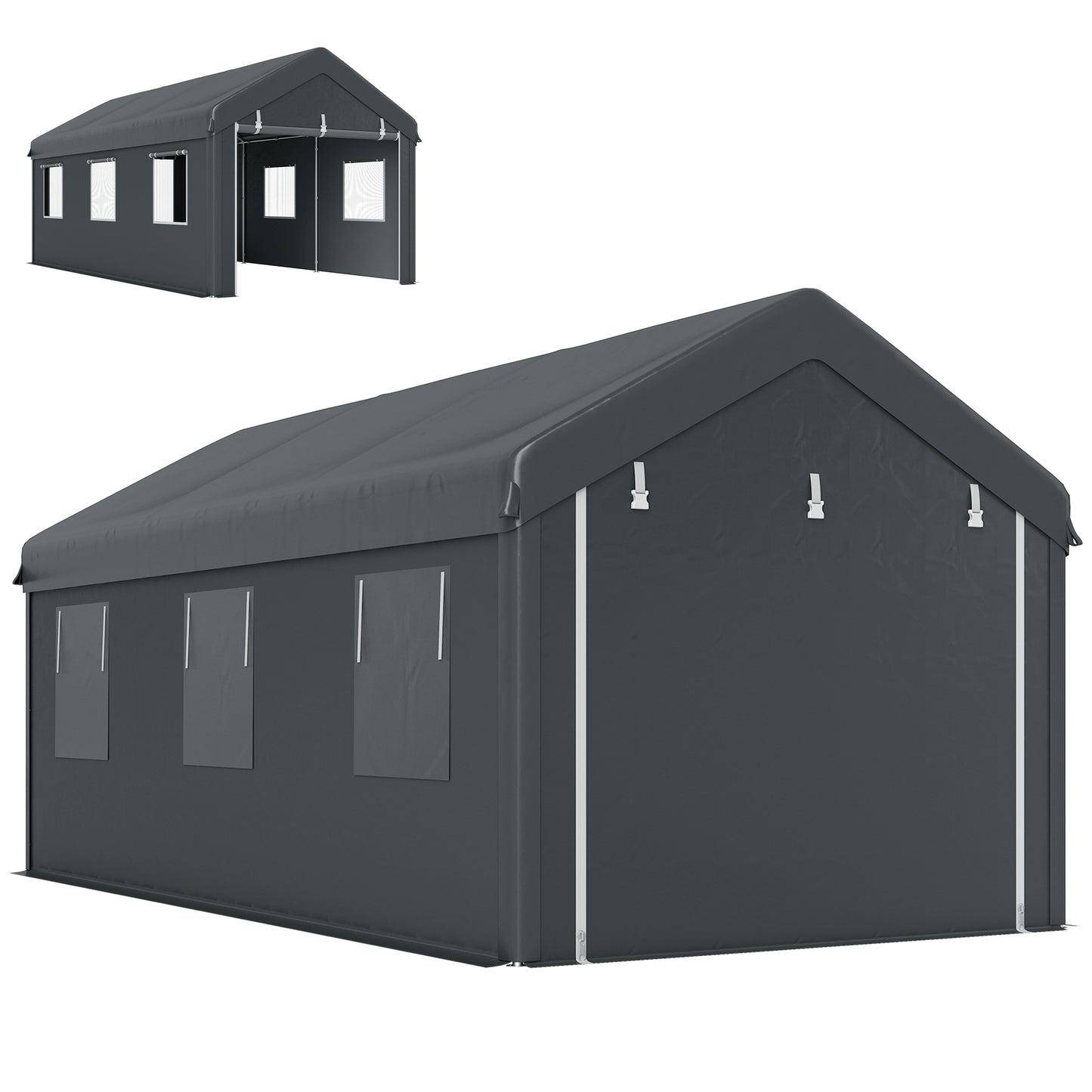 10' x 20' Carport, Heavy Duty Portable Garage with 6 Mesh Windows and 2 Doors, Dark Grey
