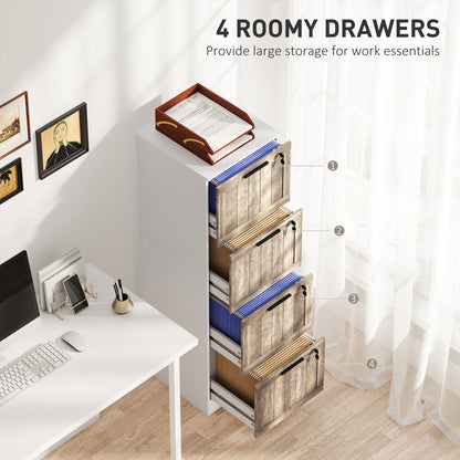 4 Drawer Filing Cabinet, Farmhouse File Cabinet with Lock, Adjustable Hanging Rails for A4 Letter Size Files, White