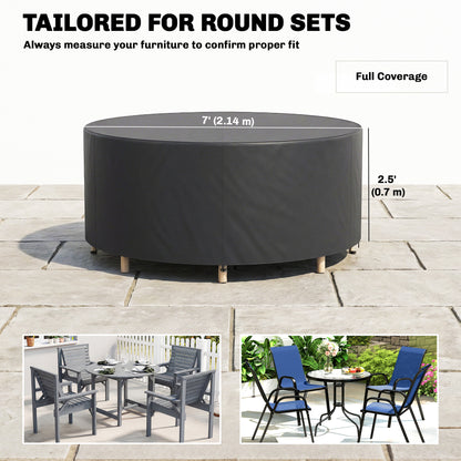 Heavy Duty Outdoor Patio Furniture Cover, Waterproof Round Table Cover for Weather Protection 84.3" Dia. x 27.6"H, Black