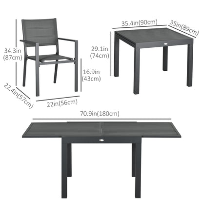 Patio Dining Set for 6, Aluminum Expandable Outdoor Table and 6 Stackable Chairs with Padded Back, Mesh Seat, Dark Grey