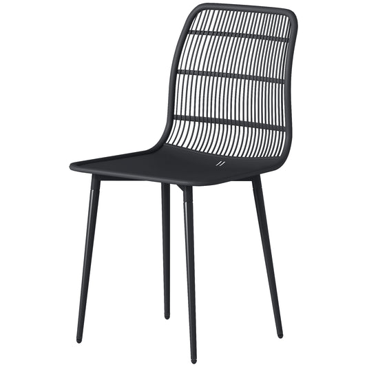 Set of 4 Outdoor Patio Dining Chairs, Durable Garden Chairs with Slotted Backrest Design for Dining Room, Kitchen and Outdoor Use, Black