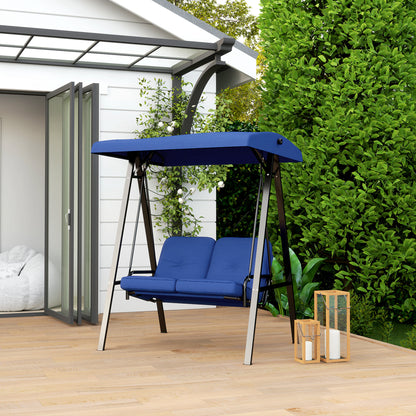 2-Seater Outdoor Porch Swing with Adjustable Canopy, Patio Swing Chair for Garden, Poolside, Backyard, Dark Blue