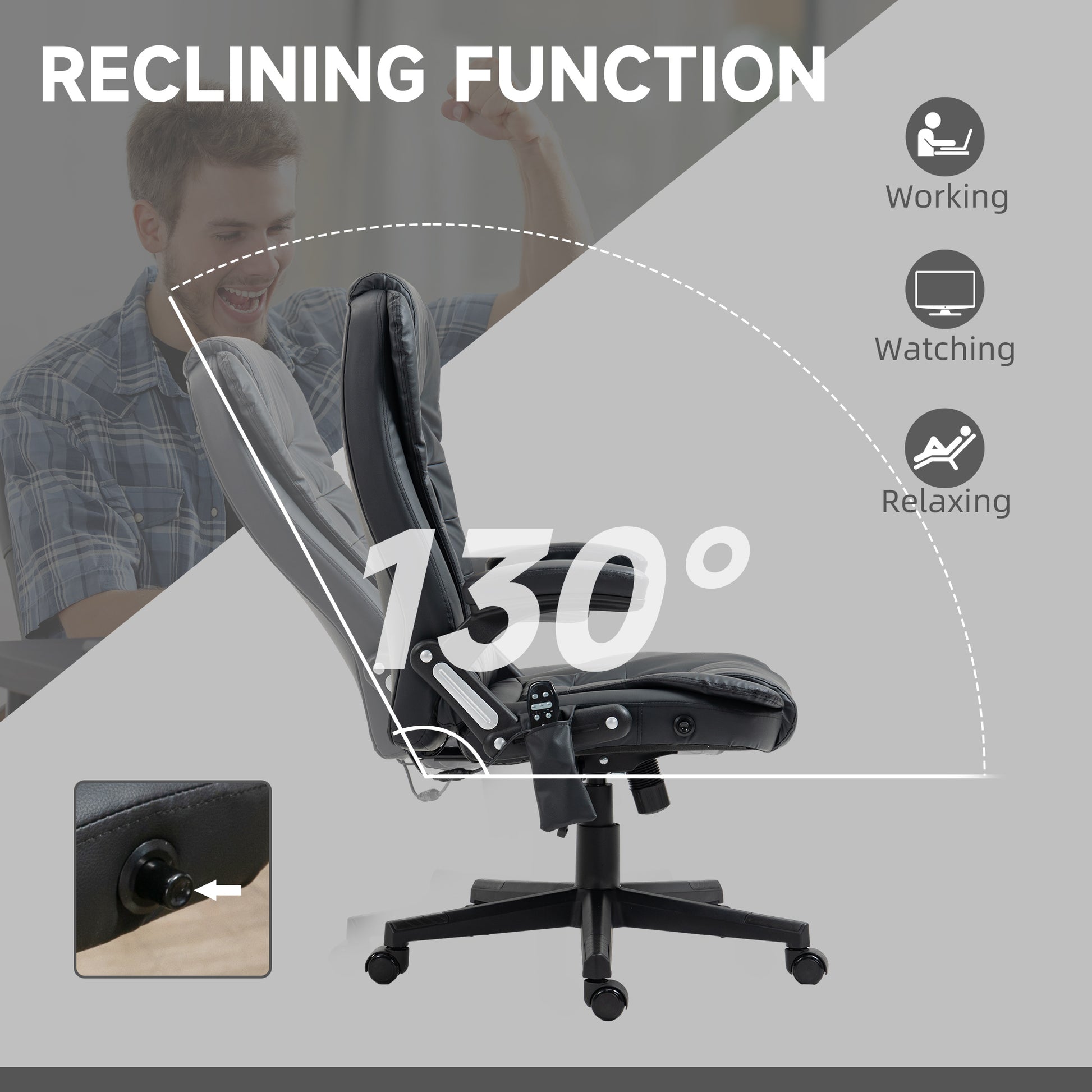 Executive Massage Chairs Heated High Back Reclining Office Chair Swivel Leather Adjustable Vibrating Furniture Black