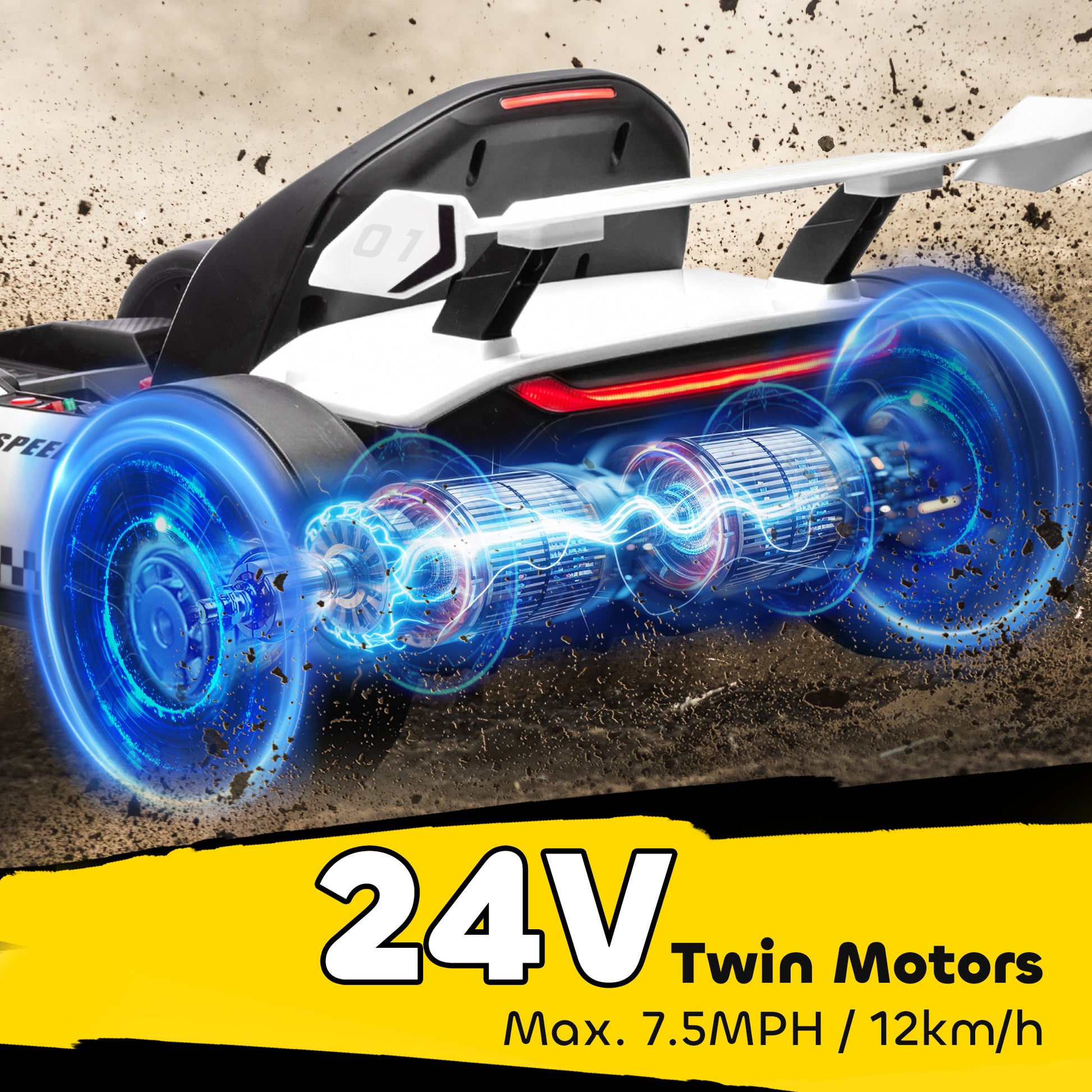 Aosom 24V Electric Go Kart, Battery Powered Kids Drift Kart with Adjustable Seat, Seat Belt, Horn, Music, Light, White