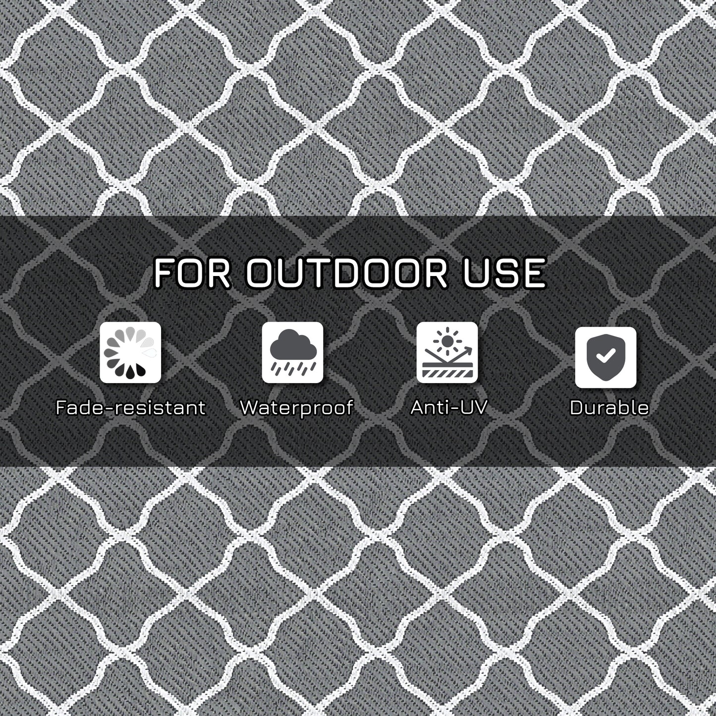 Waterproof Outdoor Rug, 6' x 9' RV Rug Reversible Mat for Backyard, Deck, Picnic, Beach, Camping, Grey & White Net