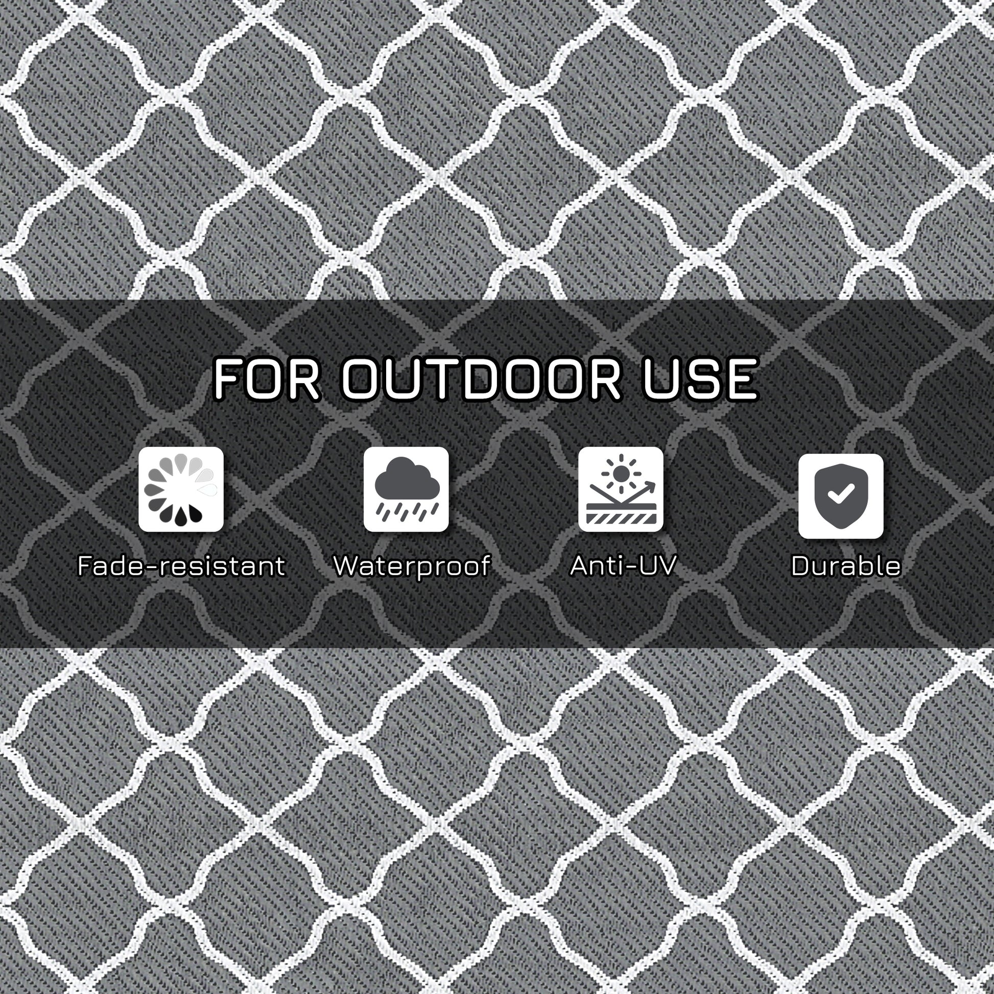 Waterproof Outdoor Rug, 6' x 9' RV Rug Reversible Mat for Backyard, Deck, Picnic, Beach, Camping, Grey & White Net