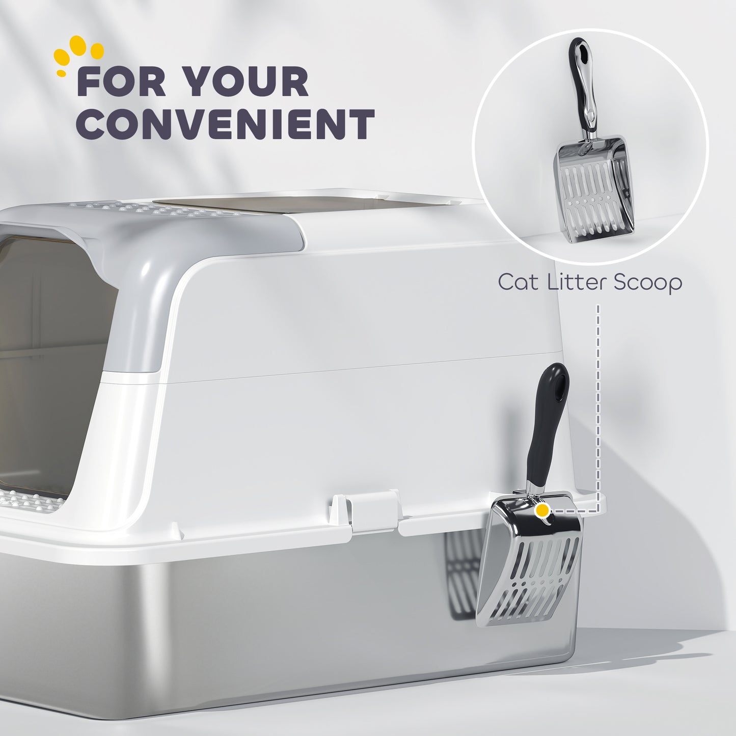 Extra Large Stainless Steel Litter Box, Enclosed Kitty Litter Box for Big Cats with Scoop, Deodorizer Bag