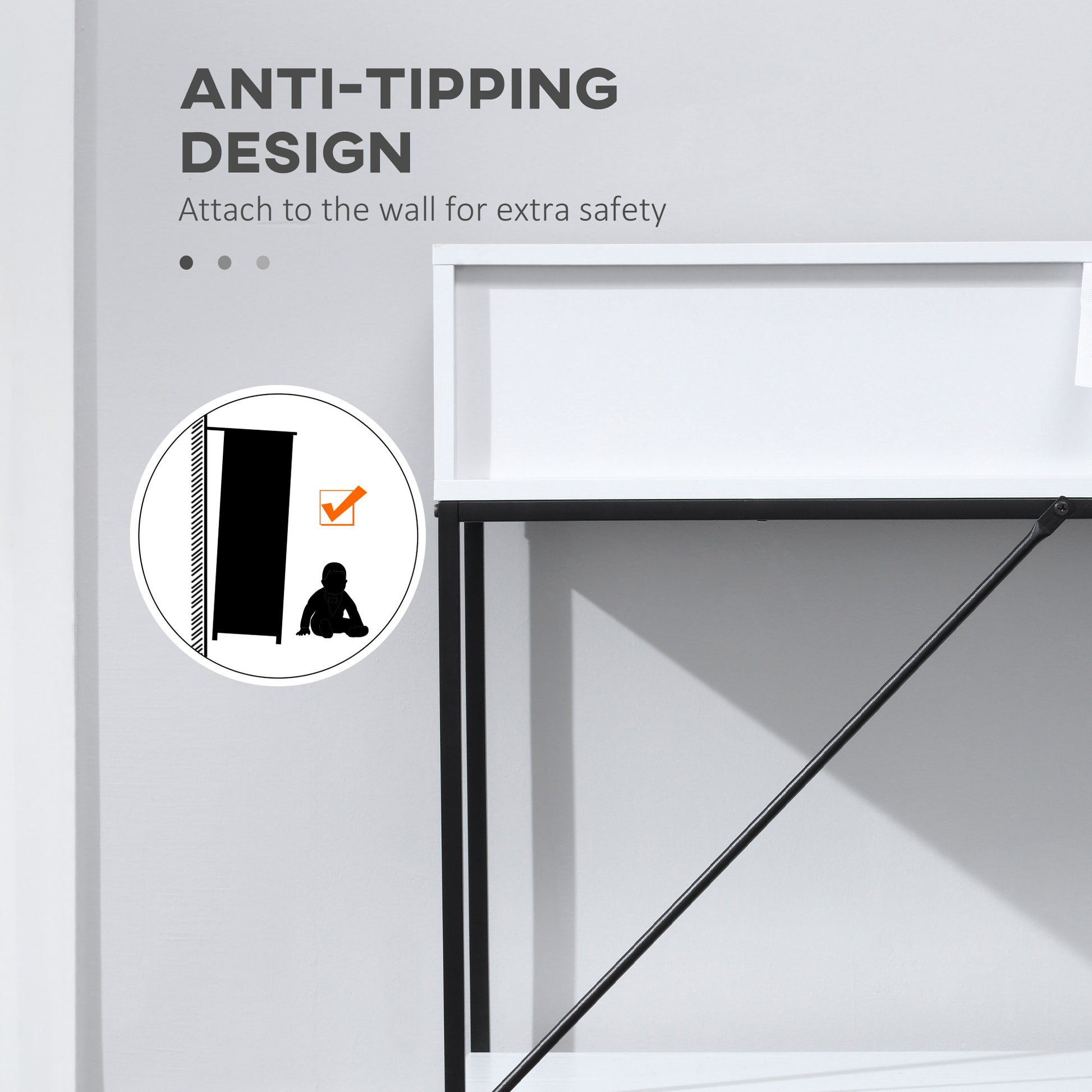 Modern Console Table with 2 Drawers, 2 Tier Entryway Table with storage Shelf, Narrow Sofa Table for Living Room, Hallway, White
