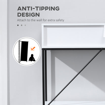 Modern Console Table with 2 Drawers, 2 Tier Entryway Table with storage Shelf, Narrow Sofa Table for Living Room, Hallway, White