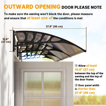 Awning Door Canopy, 119.3" x 37.8" Polycarbonate Front Door Outdoor Patio Cover for UV Protection, Brown