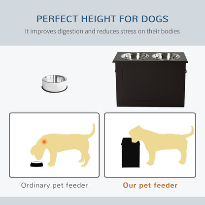 Elevated Dog Bowls for Large Dogs with Storage 2 Stainless Steel Dog Bowls， Elevated Base for Large Dogs, Coffee
