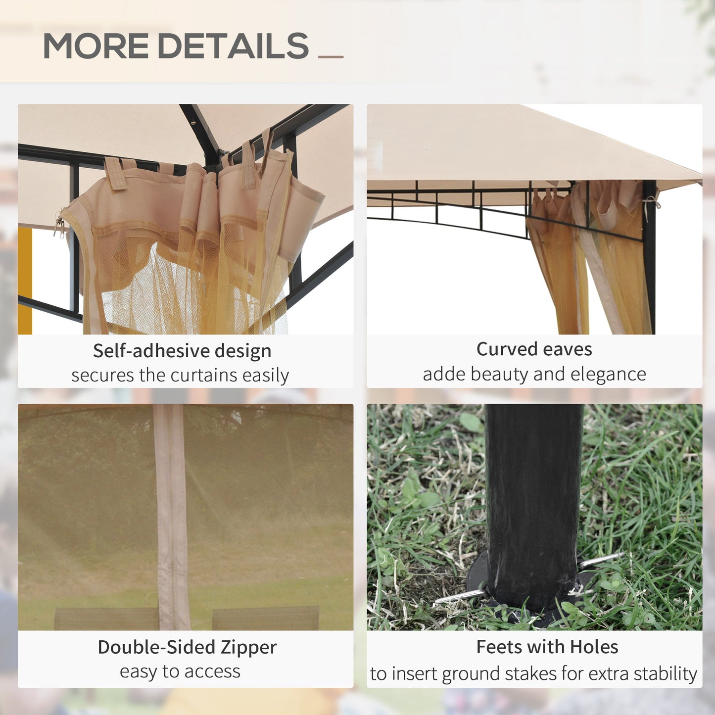 10' x 10' Double Tier Garden Gazebo Canopy Outdoor Sunshade Tent Water-Resistant Anti-UV Roof with Metal Frame and Mesh Sidewalls, Beige