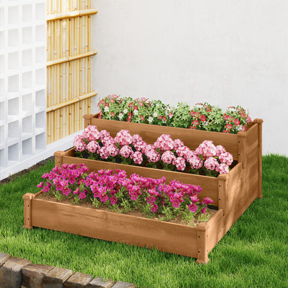 3-Tier Garden Bed Planter Box for Backyard, Patio, 49"x49"x22", Brown
