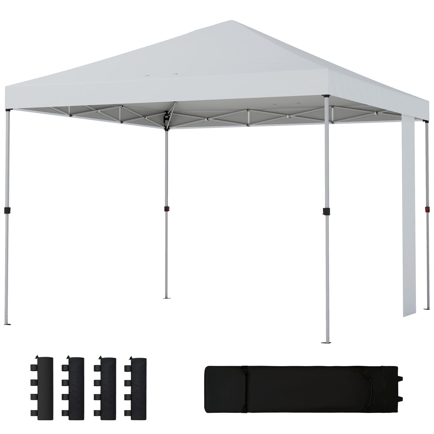 9.6 x 9.6 ft Pop Up Canopy Tent with Pockets, UPF 50+ 1-Button Push Outdoor Instant Canopy with Sandbags, Wheeled Bag
