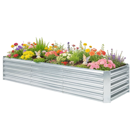 8 x 2.6 x 1.5ft Galvanized Raised Garden Bed, Reinforced Outdoor Planter Box with Open Bottom, Silver