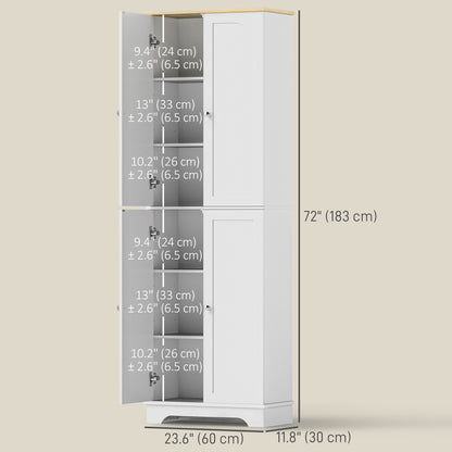 72" Tall Pantry Cabinet, Kitchen Pantry Cabinet with Adjustable Shelves, Storage Cabinet with 4 Doors, White