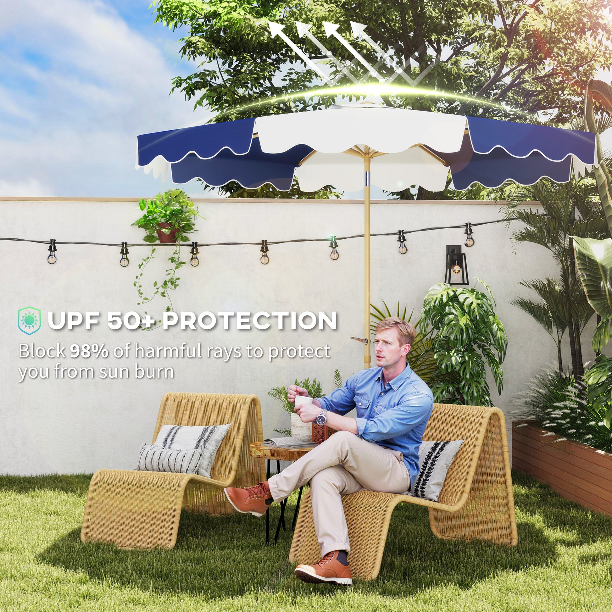 9FT Patio Umbrella with 8 Ribs, Crank & Tilt, UPF 50+ for Garden, Deck, Poolside, Mixed Colour