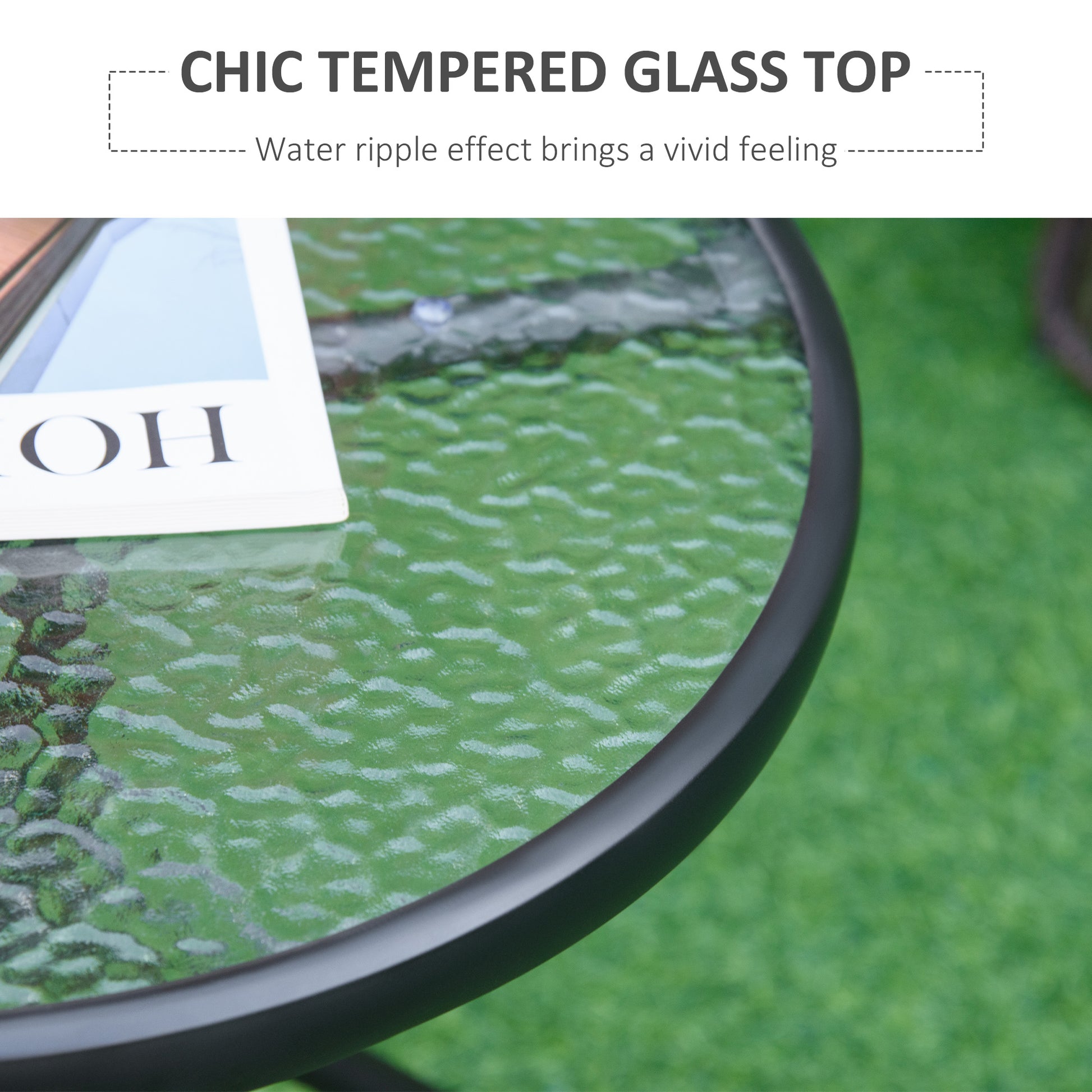20" Round Outdoor End Table, Patio Side Table with Tempered Glass Top for Garden, Balcony, Poolside, Black