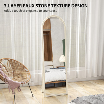 64" x 21" Full Length Mirror, Free Standing, Leaning or Wall, Arched Full Body Mirror with Faux Stone Frame, White