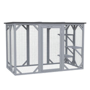 44.1" H Cat Cage, Indoor Outdoor Wooden Enclosure Pet House, Small Animal Cage Hutch, Suitable for Rabbit, Dogs, Kitten, Crate Kennel with Waterproof Roof, Multi-Level Platforms, Lock, Grey