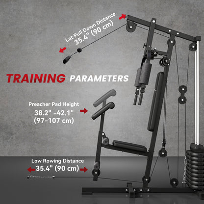 Soozier Multi-Exercise Home Gym Station with 99lbs Weight Stack, for for Back, Chest, Arms, Full Body Workout