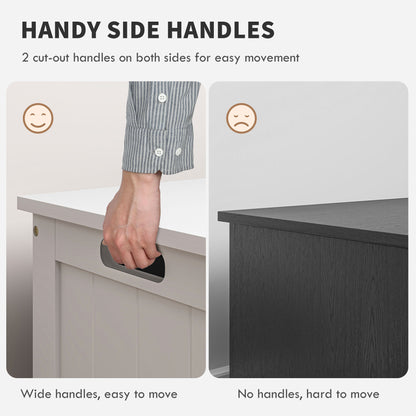 Storage Trunk with 2 Safety Hinges, Modern Entryway Bench with Side Handles, Storage Chest for Living Room, White