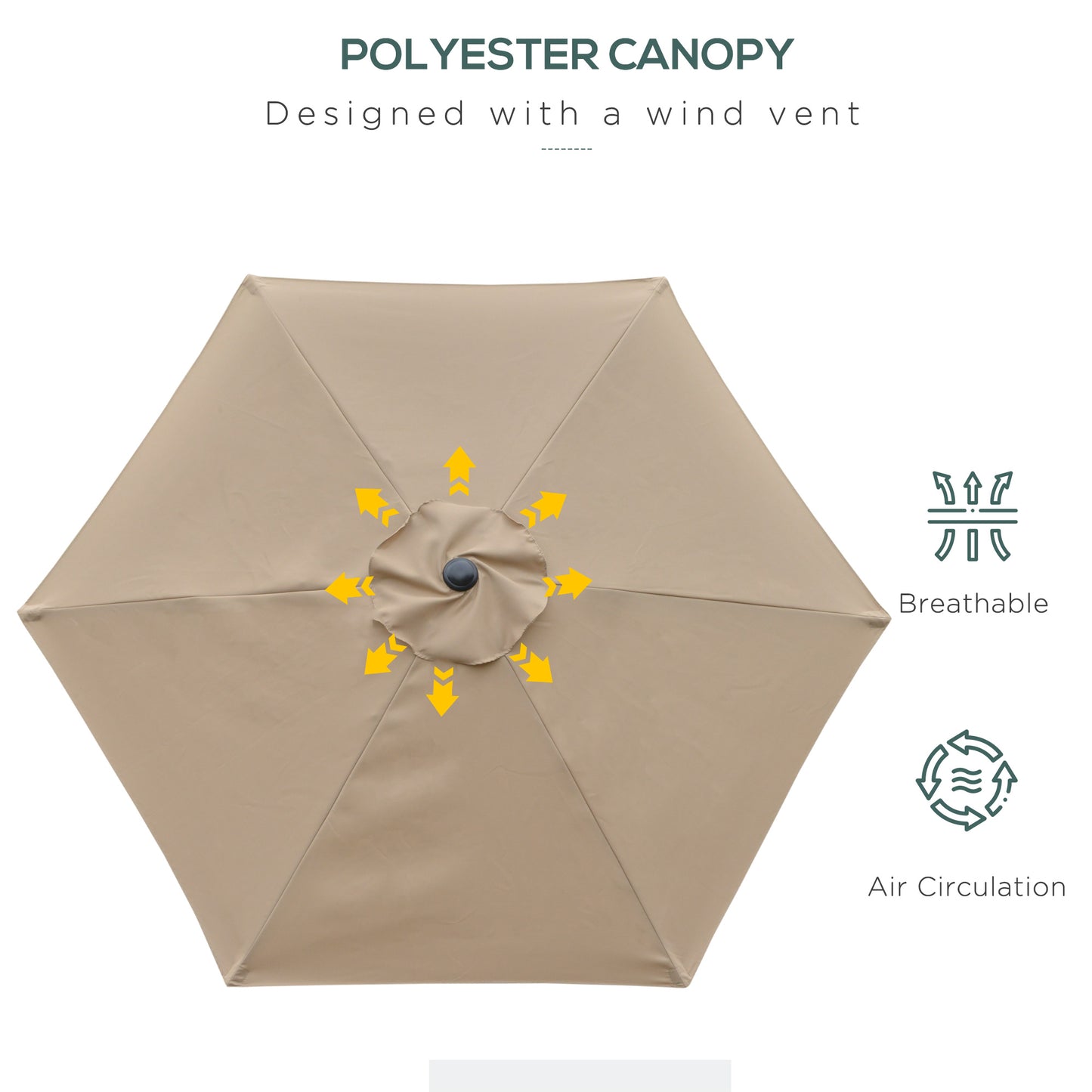Patio Sun Umbrella, Outdoor Parasol with 6 Ribs, Khaki