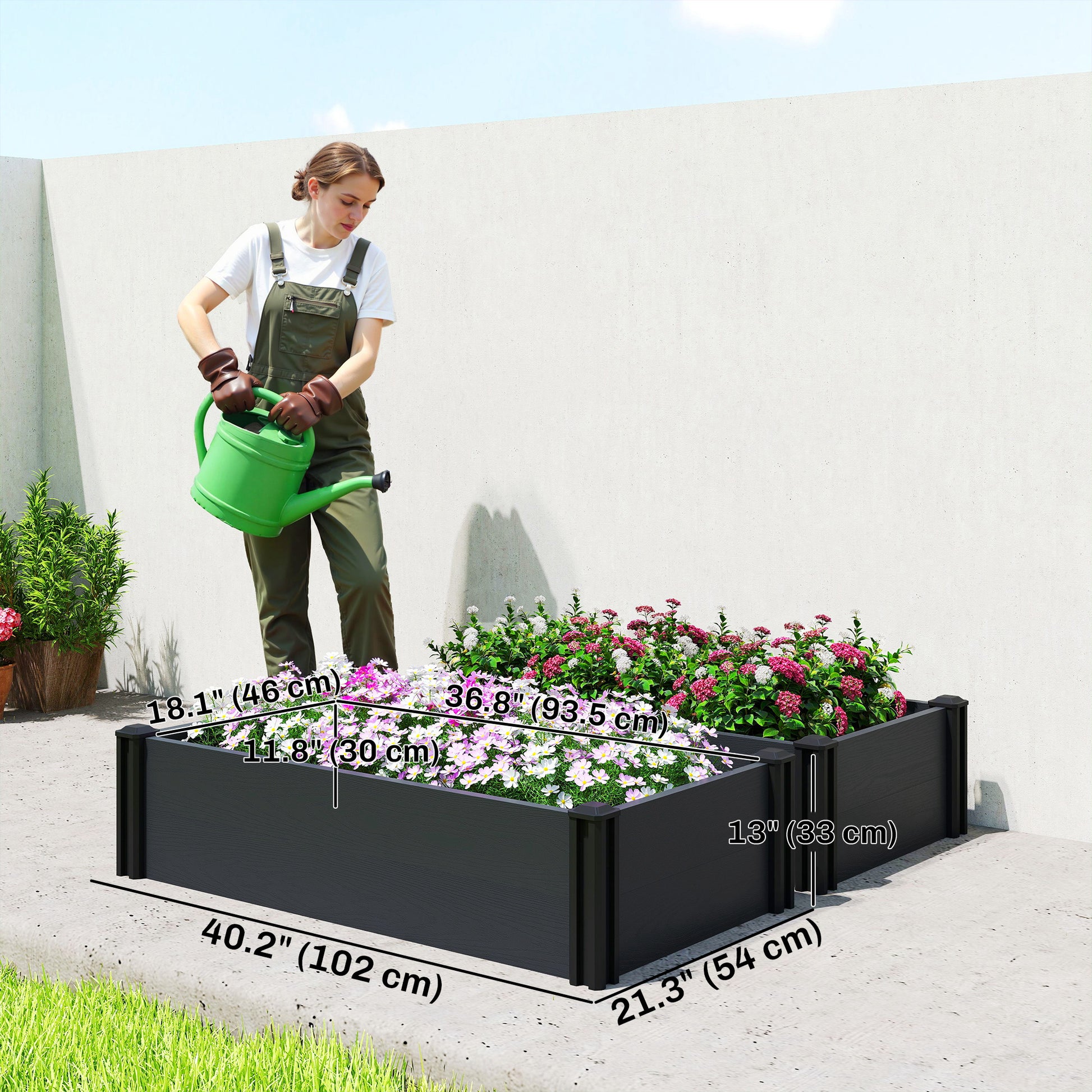 Vinyl Raised Garden Bed Kit, Set of 2 Elevated Garden Boxes with Open Bottom, Screwless Outdoor Planter Box