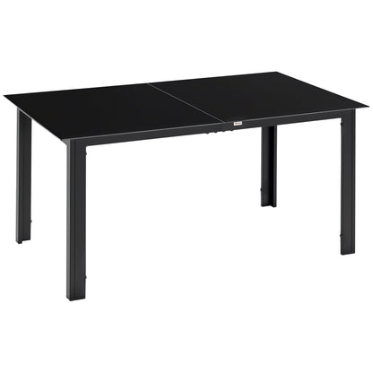 Aluminium Outdoor Dining Table for 6, 59" x 35" Rectangle Patio Table with Tempered Glass Tabletop, for Garden, Backyard, Lawn, Balcony, Black