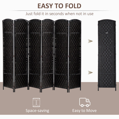 6ft Folding Room Divider, 6 Panel Wall Partition with Wooden Frame for Bedroom, Home Office, Black