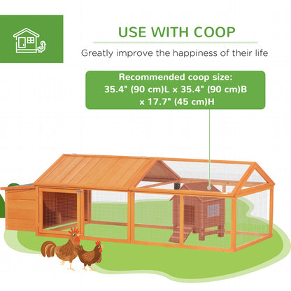 95"L Chicken Run Large Chicken Coop with Nesting Box Wooden Roof Side Door for Outdoor 4–8 Chickens