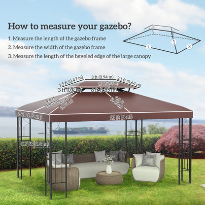 13' x 10' Gazebo Replacement Canopy, 2 Tier Top Roof Garden Pavilion UV Cover, Brown (TOP ONLY)