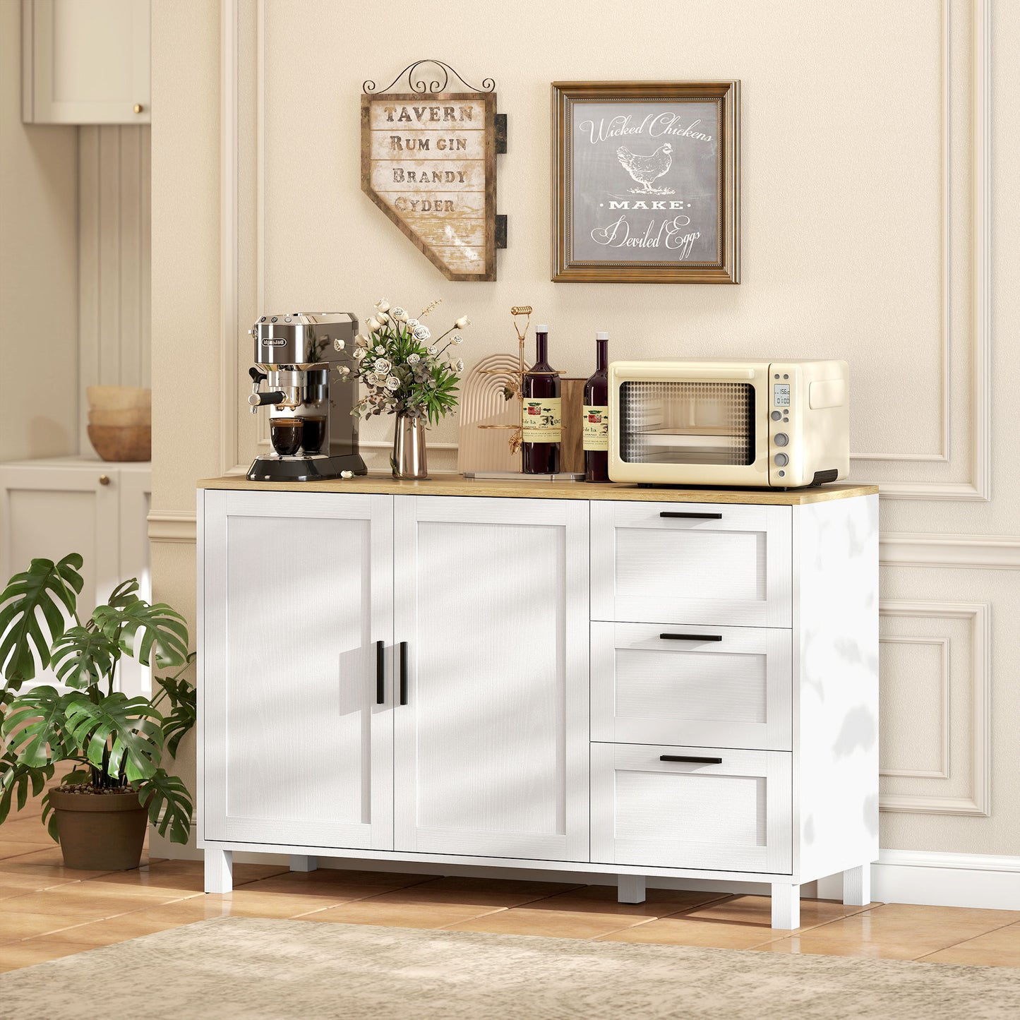 Buffet Cabinet with Soft-Close Doors, Modern Sideboard with 3 Drawers for Living Room, Kitchen, Dining Room, White