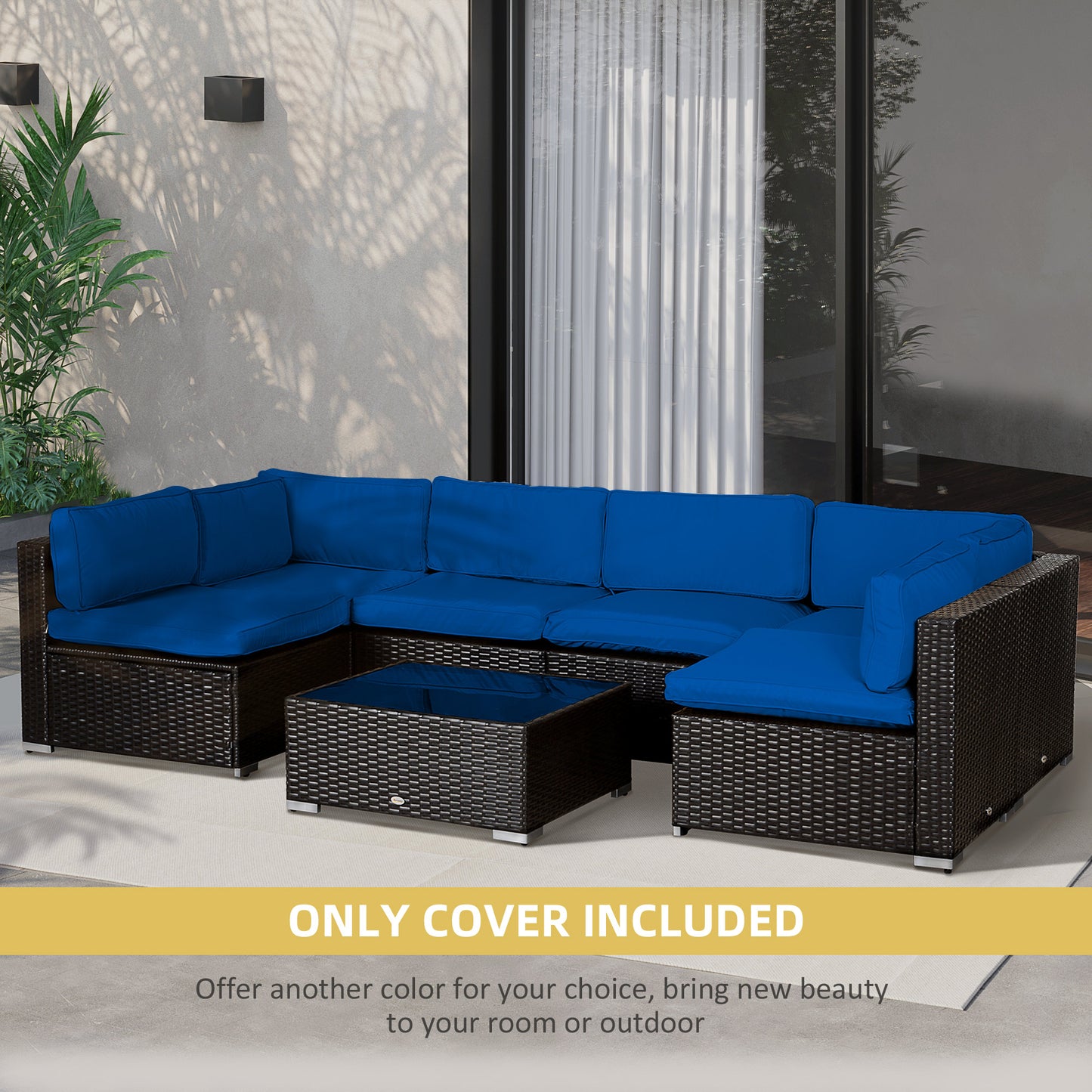 Outdoor 14pc Patio Rattan Sofa Set Cushion Polyester Cover Replacement Set - No Cushion Included Navy Blue
