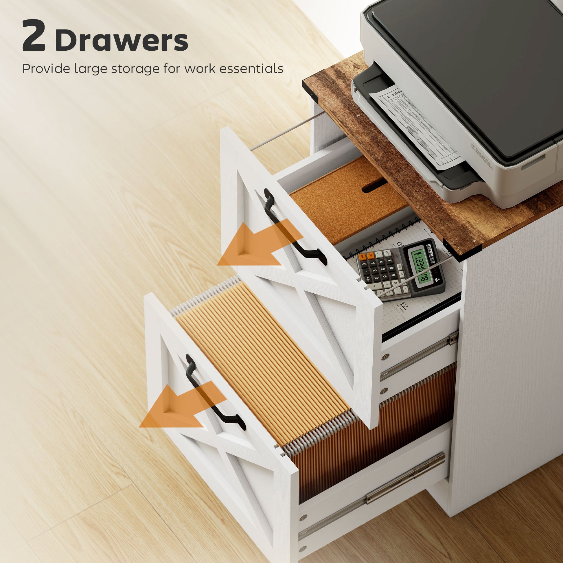 2 Drawer File Cabinet with Silent Slides, Vertical Farmhouse Filing Cabinet Fits Letter/A4 Size Home Office, White