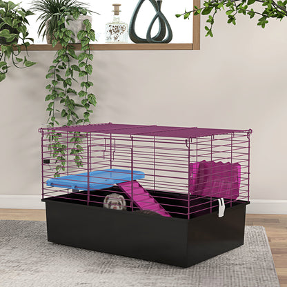 18.5" Small Animal Cage with Water Bottle, Food Dish, Platform, Ramp, Black