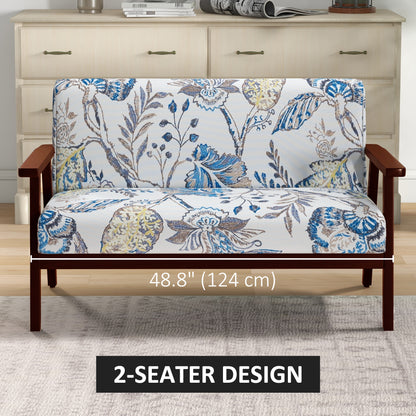 Compact Loveseat Sofa Couch Linen Fabric Double Seat Sofa with Rubber Wood Legs Multicolour