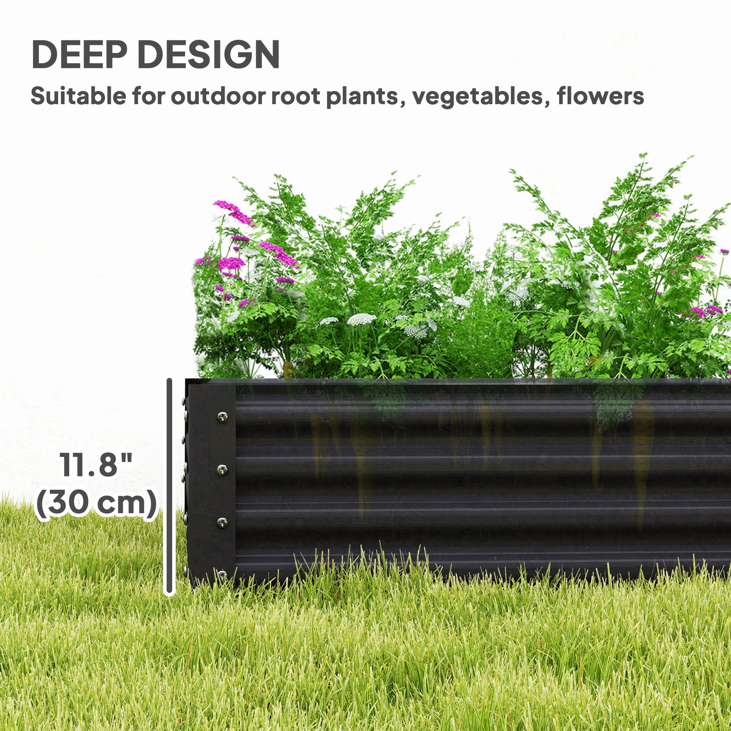 6 x 3 x 1ft Galvanized Raised Garden Bed, Reinforced Outdoor Planter Box with Open Bottom, Dark Grey