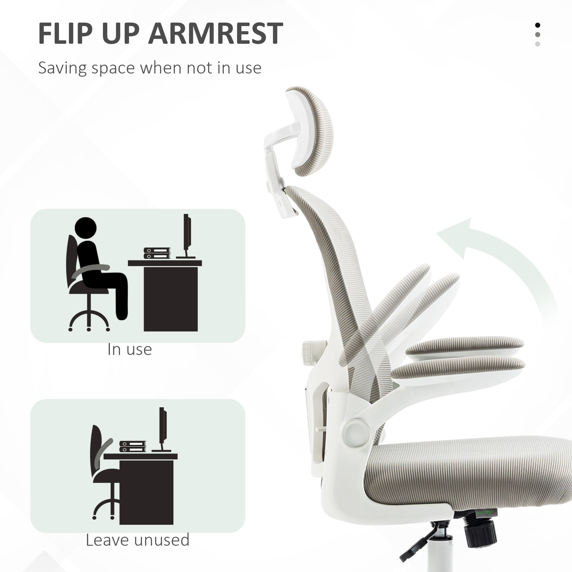 Office Chair, Mesh Computer Desk Chair with Adjustable Headrest, 4D Lumbar Support, Flip-up Arm, Grey