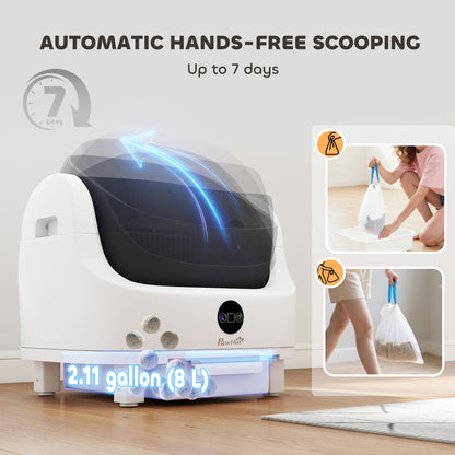 Open-Top Self Cleaning Cat Litter Box, Automatic Cat Litter Box with Integrated Safety Protection