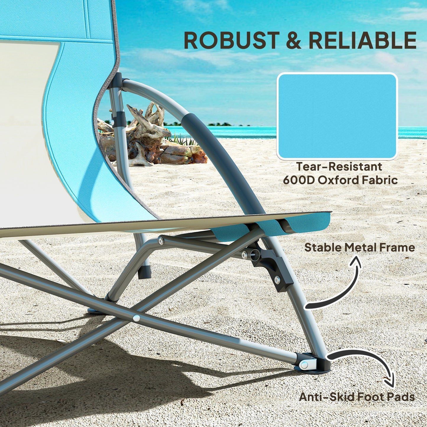 Set of 2 Folding Beach Chairs with Mesh Back, Carry Bag and Cup Holder for Outdoor Camping Lawn, 22.8" x 21.7" x 24.4"