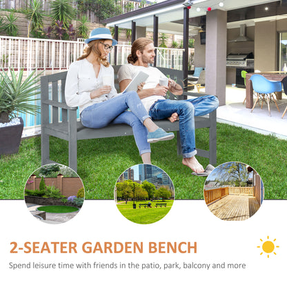 Wooden Bench, Outdoor Bench with Slatted Design, Backrest, Armrests for Garden, Park, Backyard, Grey