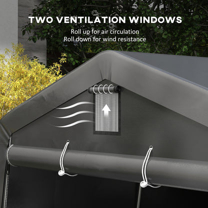 11' x 20' Portable Garage, Heavy Duty Carport Canopy with Ventilation Windows and Large Roll-up Door, Dark Grey
