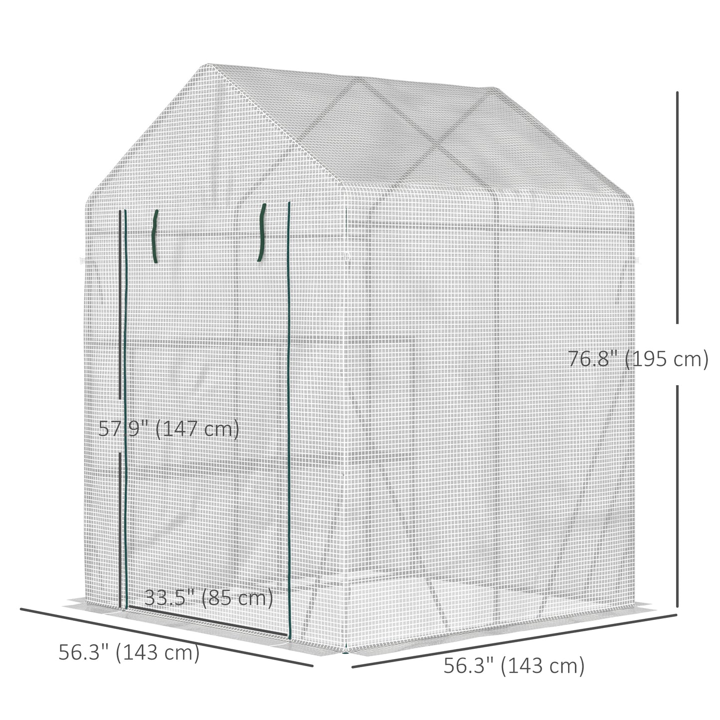 56" x 56" Walk-in Greenhouse Outdoor, Portable Gardening Plant Hot House with 2-Tier Shelf, Green